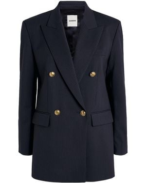 Sandro Wool-Blend Double-Breasted Blazer - Blue
