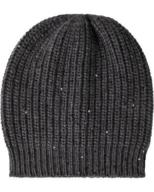 Brunello Cucinelli Silk-Cashmere Embellished Beanie - Black