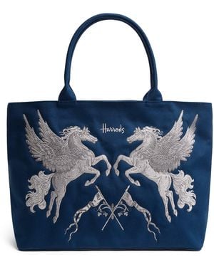 Harrods Canvas Embroidered Tote Bag - Blue
