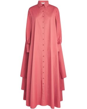 Abadia Cotton Layered Volume Maxi Shirt Dress - Pink