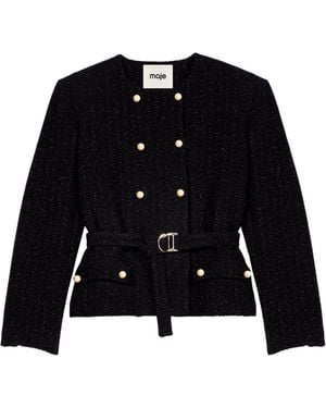 Maje Belted Double-Breasted Jacket - Black