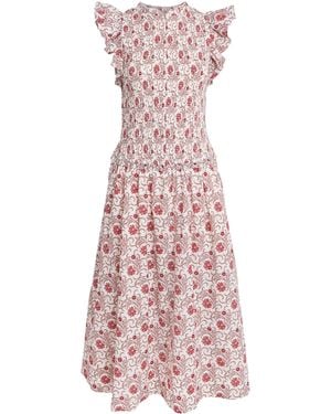 ME+EM Floral Shirred Midi Dress - Pink