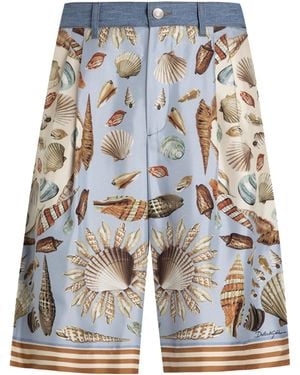 Dolce & Gabbana Silk-Panel Wide-Leg Denim Shorts - Blue