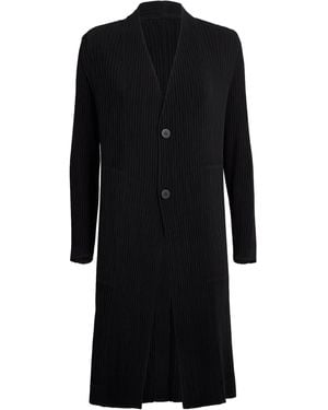 Issey Miyake Hatching Pleats Longline Coat - Black