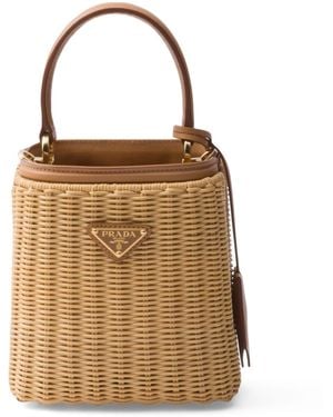 Prada Mini Wicker Panier Top-Handle Bag - Brown
