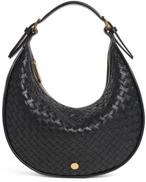 Harrods Small Leather Woven Crescent Shoulder Bag - Black