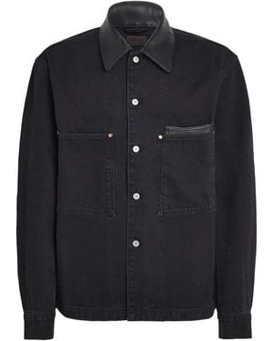 Lemaire Leather-Collar Workwear Denim Overshirt - Black