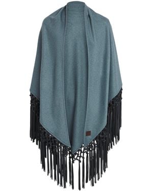 Colombo Cashmere And Leather Fringe-Trim Cape - Blue