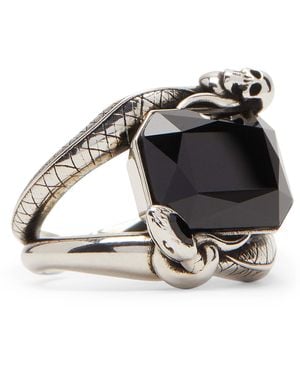 McQueen Swarovski Crystal Snake And Skull Ring - Black