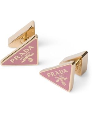 Prada Enamel Triangle Stud Earrings - Pink