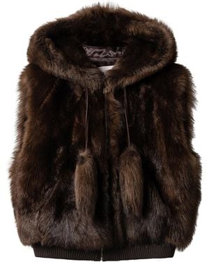 Miu Miu Shearling Hooded Gilet - Black