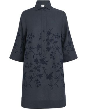 Eleventy Linen Embroidered Mini Shirt Dress - Blue