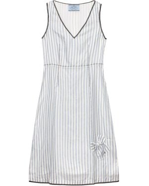 Prada Bow-Detail Stripe Mini Dress - White
