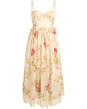 Zimmermann Linen Floral Print Roselight Midi Dress - Metallic