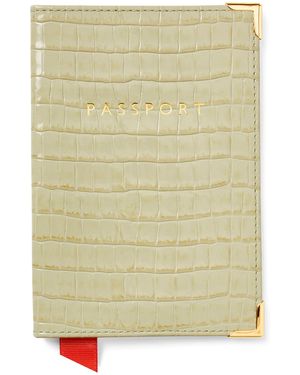 Aspinal of London Croc-Embossed Leather Passport Holder - Green