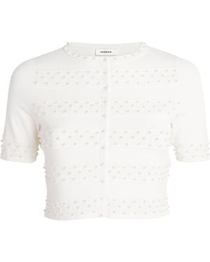 Sandro Cropped Beaded Cardigan - White