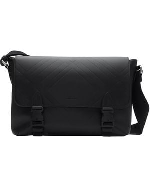Burberry Leather Embossed Messenger Bag - Black
