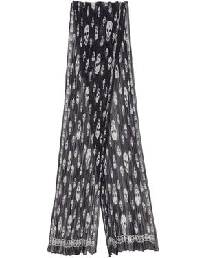 McQueen Silk Pleated Skull Scarf - Grey
