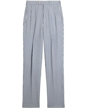 dunhill Wool-Silk Double-Pleated Stripe Pants - Gray