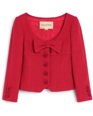 Valentino Virgin Wool-Blend Bow Blazer - Red