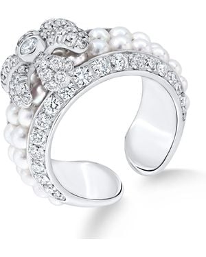 David Morris Pearl Rose Flower Ring - White