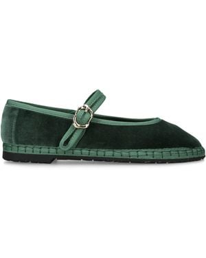Flabelus Velvet Pierre Mary Janes - Green