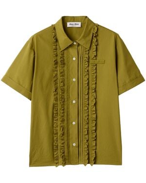 Miu Miu Ruffled Short Sleeve Shirt - Green