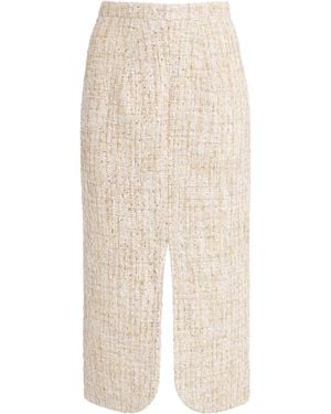 Safiyaa Tweed Embellished Virginia Midi Skirt - Natural