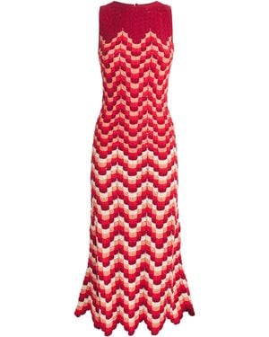 Escvdo Cotton Crochet Cuenca Midi Dress - Red