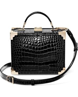 Aspinal of London Croc-Embossed Leather Trunk Top-Handle Bag - Black