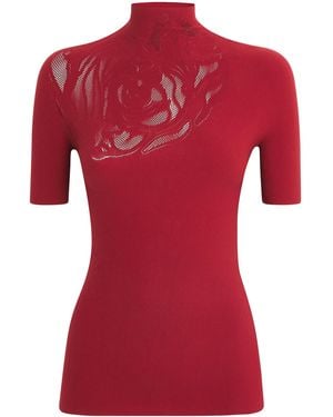 Wolford Rose Mock-Neck Top - Red