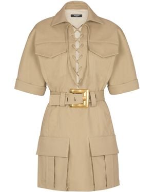 Balmain Cotton Belted Mini Dress - Natural