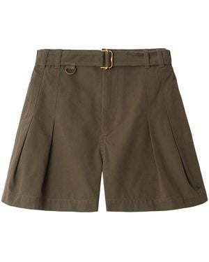 Burberry Cotton Gabardine Belted Shorts - Green