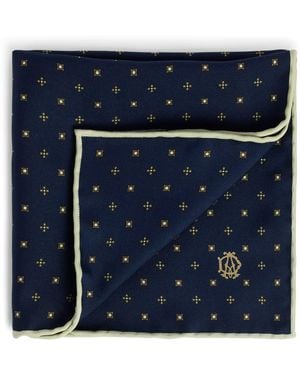 dunhill Mulberry Silk Geometric Pocket Square - Blue