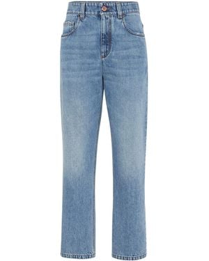 Brunello Cucinelli Logo Patch Mid-Rise Straight-Fit Jeans - Blue