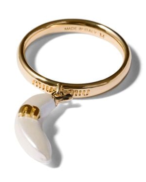 Miu Miu Pearl-Effect Charm Ring - Brown