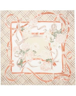Burberry Silk Rose Check Scarf - Natural