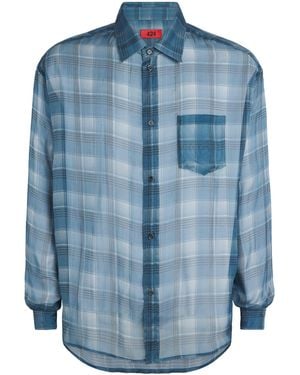 424 Silk Check Shirt - Blue