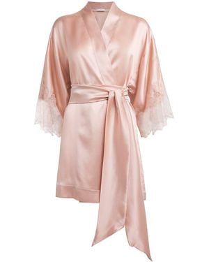 Carine Gilson Silk Lace-Trim Louise Robe - Pink
