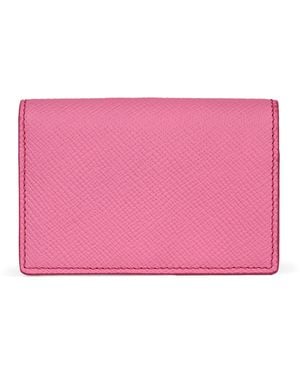 Smythson Leather Panama Folded Card Holder - Pink