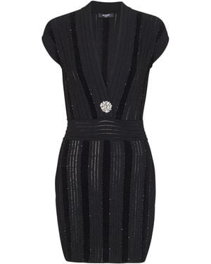 Balmain Glitter Bodycon Knit Dress - Black