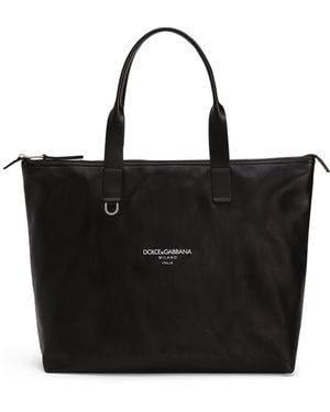 Dolce & Gabbana Leather Logo Tote Bag - Black