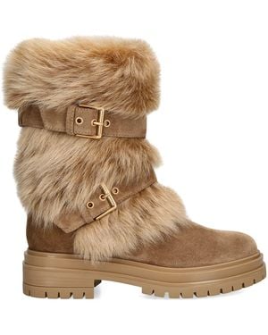 Gianvito Rossi Shearling-Trim Maverick Biker Boots 40 - Brown