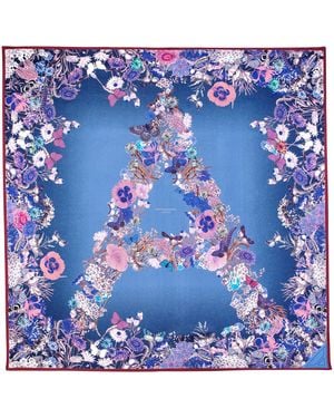 Aspinal of London Silk Floral Scarf - Blue