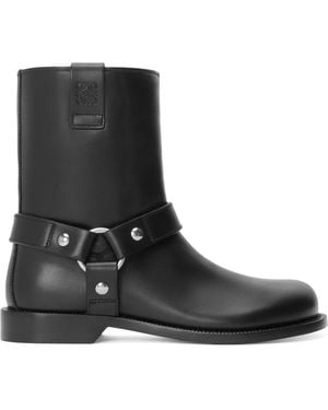 Loewe Leather Shearling-Lined Biker Boots - Black