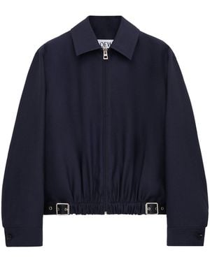 Loewe Wool-Silk Buckled Shirt Jacket - Blue
