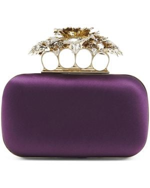 McQueen Silk Carnation Knuckle Clutch Bag - Purple