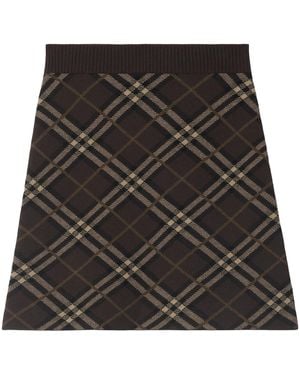 Burberry Wool-Cashmere Check Jacquard Mini Skirt - Black