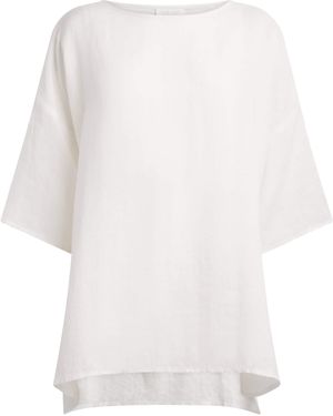 Eskandar Linen Boat-Neck Blouse - White