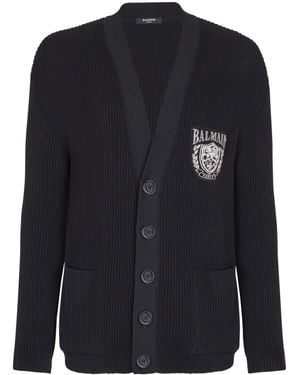 Balmain Cotton-Blend Crest Cardigan - Blue